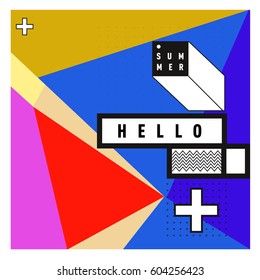 Trendy vector summer cards illustration with line elements and abstract colorful textures. Design for poster, card, invitation, brochure, and promotion template. Fashion art print and background.