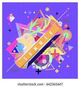 Trendy vector summer cards illustration with deer icon and abstract elements colorful textures. Design for poster, card, invitation, brochure, and promotion template. Fashion art print and background.