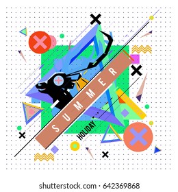 Trendy vector summer cards illustration with deer icon and abstract elements colorful textures. Design for poster, card, invitation, brochure, and promotion template. Fashion art print and background.