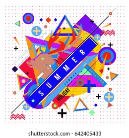 Trendy vector summer cards illustration with deer icon and abstract elements colorful textures. Design for poster, card, invitation, brochure, and promotion template. Fashion art print and background.
