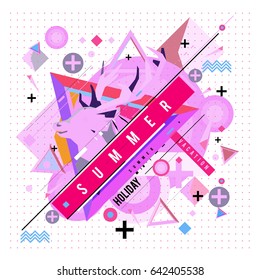 Trendy vector summer cards illustration with deer icon and abstract elements colorful textures. Design for poster, card, invitation, brochure, and promotion template. Fashion art print and background.