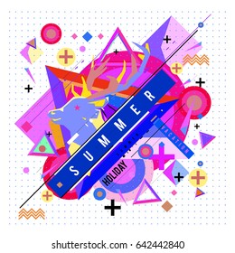 Trendy vector summer cards illustration with deer icon and abstract elements colorful textures. Design for poster, card, invitation, brochure, and promotion template. Fashion art print and background.
