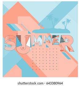 Trendy vector summer cards illustration with memphis style typography and abstract elements. Design for poster, card, invitation, brochure, and promotion template. Fashion art print and background.