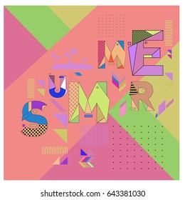 Trendy vector summer cards illustration with memphis style typography and abstract elements. Design for poster, card, invitation, brochure, and promotion template. Fashion art print and background.