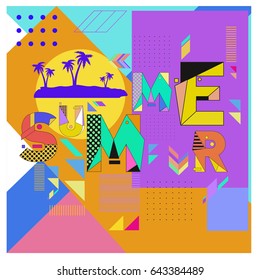 Trendy Vector Summer Cards Illustration Memphis Stock Vector (royalty 