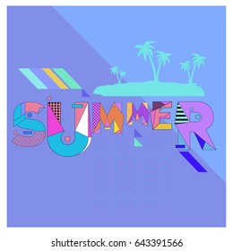 Trendy vector summer cards illustration with memphis style typography and abstract elements. Design for poster, card, invitation, brochure, and promotion template. Fashion art print and background.