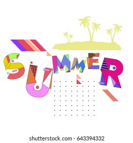 Trendy vector summer cards illustration with memphis style typography and abstract elements. Design for poster, card, invitation, brochure, and promotion template. Fashion art print and background.