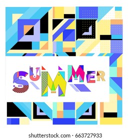 Trendy vector summer cards illustration with elements and abstract colorful textures. Design for holiday vacation poster, card, brochure, and promotion template. Fashion art print and background.
