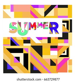 Trendy vector summer cards illustration with elements and abstract colorful textures. Design for holiday vacation poster, card, brochure, and promotion template. Fashion art print and background.