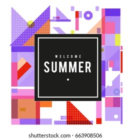 Trendy vector summer cards illustration with elements and abstract colorful textures. Design for holiday vacation poster, card, brochure, and promotion template. Fashion art print and background.