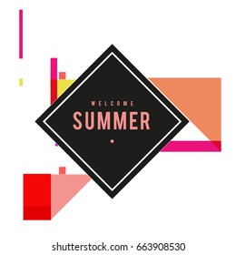 Trendy vector summer cards illustration with elements and abstract colorful textures. Design for holiday vacation poster, card, brochure, and promotion template. Fashion art print and background.