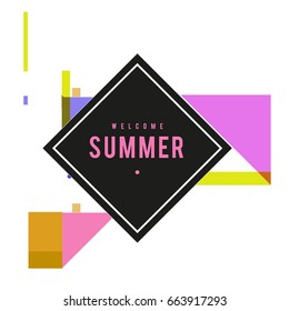 Trendy vector summer cards illustration with elements and abstract colorful textures. Design for holiday vacation poster, card, brochure, and promotion template. Fashion art print and background.