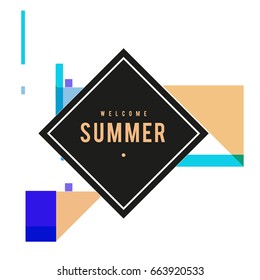 Trendy vector summer cards illustration with elements and abstract colorful textures. Design for holiday vacation poster, card, brochure, and promotion template. Fashion art print and background.