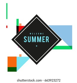 Trendy vector summer cards illustration with elements and abstract colorful textures. Design for holiday vacation poster, card, brochure, and promotion template. Fashion art print and background.