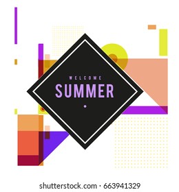 Trendy vector summer cards illustration with elements and abstract colorful textures. Design for holiday vacation poster, card, brochure, and promotion template. Fashion art print and background.