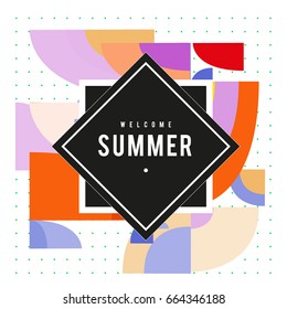 Trendy vector summer cards illustration with elements and abstract colorful textures. Design for holiday vacation poster, card, brochure, and promotion template. Fashion art print and background.