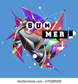 Trendy vector summer cards illustration with memphis style typography and abstract elements. Design for poster, card, invitation, brochure, and promotion template. Fashion art print and background.