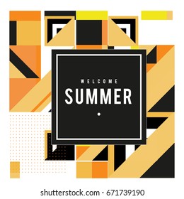 Trendy vector summer cards illustration with elements and abstract colorful textures. Design for holiday vacation poster, card, brochure, and promotion template. Fashion art print and background.