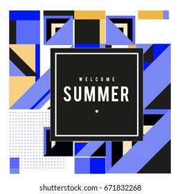 Trendy vector summer cards illustration with elements and abstract colorful textures. Design for holiday vacation poster, card, brochure, and promotion template. Fashion art print and background.