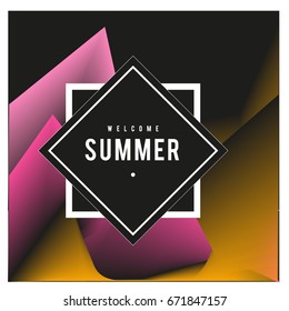 Trendy vector summer cards illustration with elements and abstract colorful textures. Design for holiday vacation poster, card, brochure, and promotion template. Fashion art print and background.