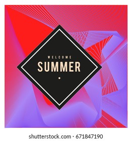 Trendy vector summer cards illustration with elements and abstract colorful textures. Design for holiday vacation poster, card, brochure, and promotion template. Fashion art print and background.