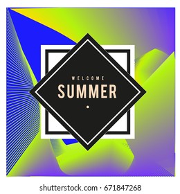 Trendy vector summer cards illustration with elements and abstract colorful textures. Design for holiday vacation poster, card, brochure, and promotion template. Fashion art print and background.