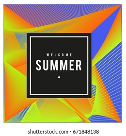 Trendy vector summer cards illustration with elements and abstract colorful textures. Design for holiday vacation poster, card, brochure, and promotion template. Fashion art print and background.
