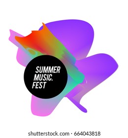 Trendy vector summer music festival with elements and abstract colorful textures. Design for holiday vacation poster, card, brochure, and promotion template. Fashion art print and background.