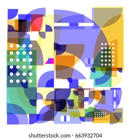 Trendy vector summer pattern illustration with elements and abstract colorful textures. Design for holiday vacation poster, card, brochure, and promotion template. Fashion art print and background.