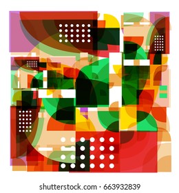 Trendy vector summer pattern illustration with elements and abstract colorful textures. Design for holiday vacation poster, card, brochure, and promotion template. Fashion art print and background.
