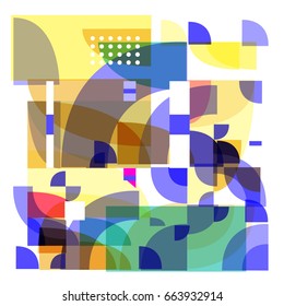 Trendy vector summer pattern illustration with elements and abstract colorful textures. Design for holiday vacation poster, card, brochure, and promotion template. Fashion art print and background.