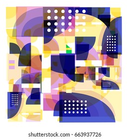 Trendy vector summer pattern illustration with elements and abstract colorful textures. Design for holiday vacation poster, card, brochure, and promotion template. Fashion art print and background.