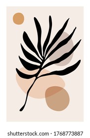 Trendy vector summer sunset illustration with branch and leaves, ideal for social media background, modern wall art in geo minimal design