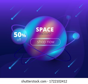 trendy vector template with planet  and the inscription space discount 