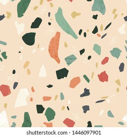 Trendy vector terrazzo abstract background for prints, textile, home decore, wallpaper, tile, flooring. Seakless pattern in italian or venetian classic style