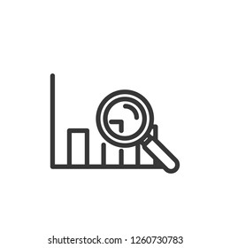 Trendy vector thin line icon for data analysis, finance, business monitoring, management and report. Infographic element with bars, lines and magnifier