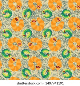 trendy vector and tropical seamless pattern illustration with colored cartoon character snakes in jungle. perfect for any kind of print fabric design, wallpaper, background and clothing design.