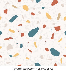 Trendy vector venetian terrazzo imitation seamless pattern. Abstract marble texture stone background. Modern minimalist floor tile for interior surface