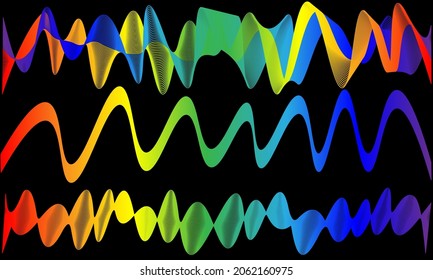 Trendy vector wave from many colored lines. Abstract wavy stripes isolated and curved creative line art fashion gradient.