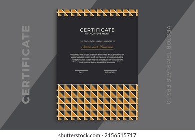 Trendy vertical certificate of appreciation dark template with geometric pattern. Modern business diploma mockup for graduation or course completion. Vector background EPS 10