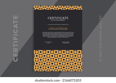 Trendy vertical certificate of appreciation dark template with geometric pattern. Modern business diploma mockup for graduation or course completion. Vector background EPS 10