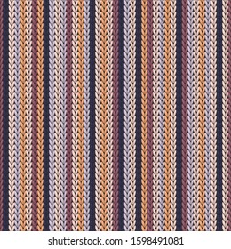 Trendy vertical stripes knitted texture geometric vector seamless. Rug knit effect ornament. Norwegian style seamless knitted pattern. Handicraft backdrop.