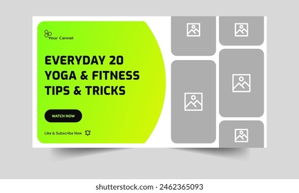 Trendy video thumbnail banner design, daily tips and tricks for body fitness thumbnail banner design, editable vector eps 10 file format