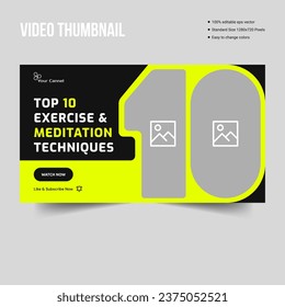 Trendy video thumbnail design for body fitness and meditation, yoga meditation cover banner, fully editable vector eps 10 file format
