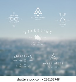 Trendy Vintage abstract Hipster Labels and icons for retro style design. Vector sea blurry background.