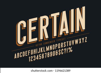 Trendy vintage display font design, alphabet, typeface, letters and numbers, typography. Swatch color control