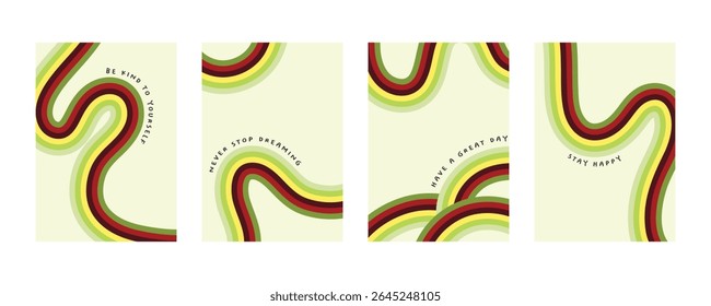Coleção de fundo estilo de arte hippie moderno vintage. Curvy abacado cor 70 moda impressão.