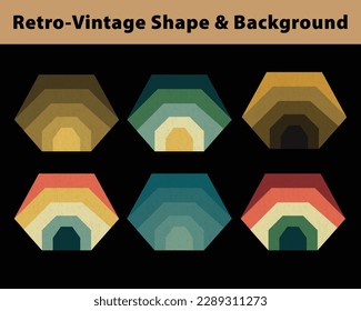 Trendy vintage retro sunset, badge, color, shape, frame, style, abstract,  pattern, vector grunge background elements, template