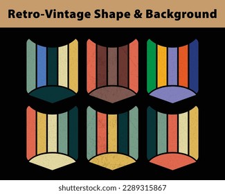 Trendy vintage retro sunset, badge, color, shape, frame, style, abstract,  pattern, vector grunge background elements, template