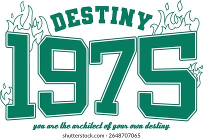 trendy vintage varsity college typography destiny slogan print for graphic tee t shirt or sweatshirt hoodie - Vector